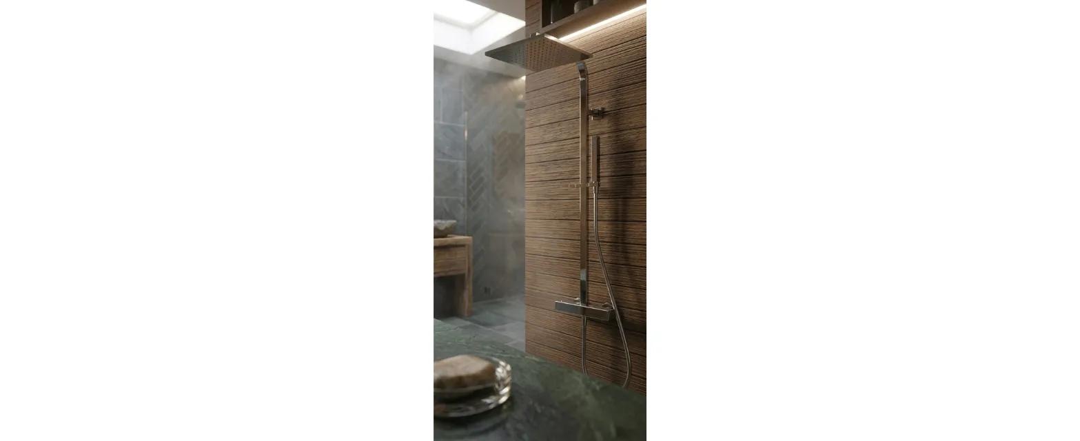 Exposed thermostatic shower mixer with shower column