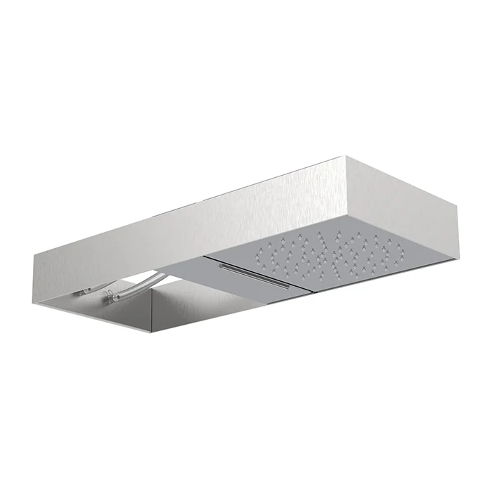 Wall mounted Moove showerhead with brushed stainless steel frame