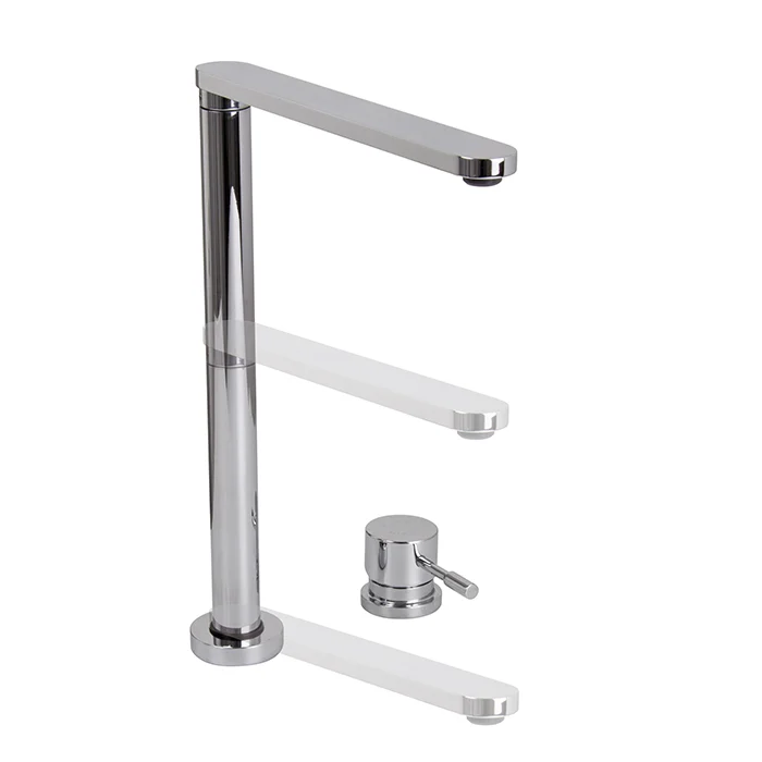 Ghost sink bendable mixer with remote control on deck