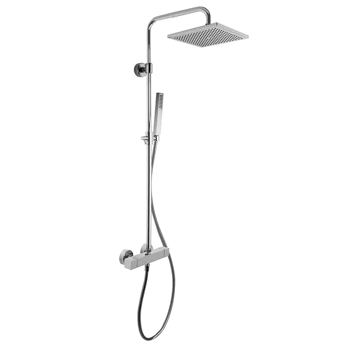 Exposed thermostatic shower mixer with shower column, showerhead and shower set