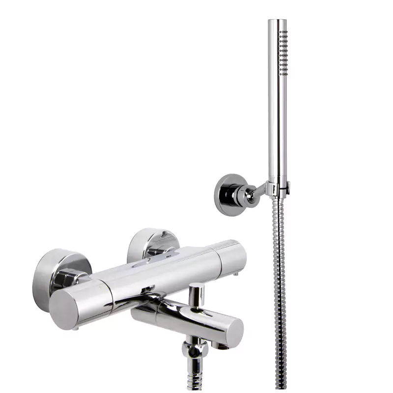 Exposed thermostatic bath mixer with shower set WITH METAL HANDLES