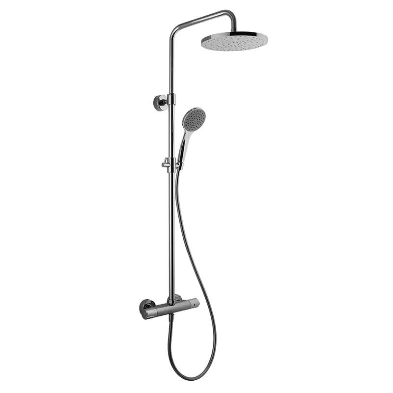 Exposed thermostatic shower mixer with shower column, showerhead and shower set